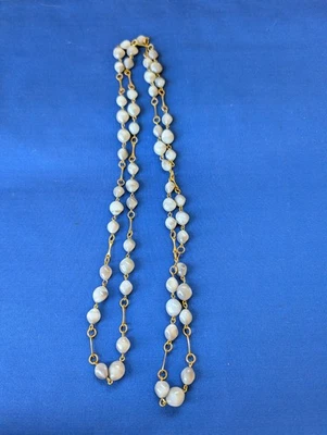 Collar Piedra Cuentas Vintage Años 70 Tono Oro Cadena 24" Gota Foto 1 de 2