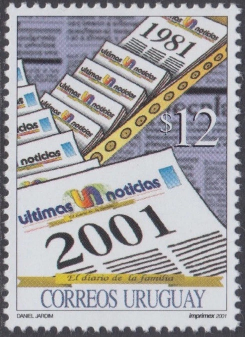 URUGUAY Sc # 1927 CPL MNH SINGLE - 20th ANN ULTIMAS NOTICIAS NEWSPAPER - Image 1 of 1