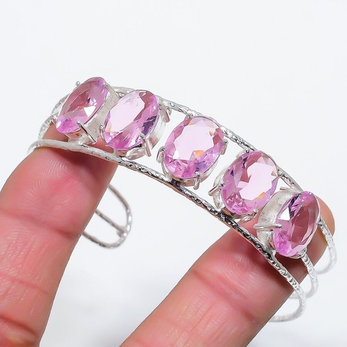 VALENTINO Bracciale in argento sterling 925 fatto a mano con pietre preziose Kunzite rosa regolabile