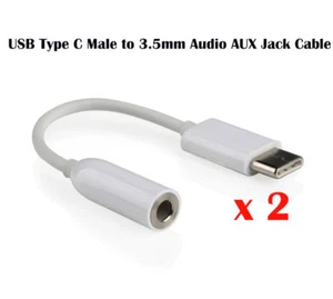 2 x USB Type C to 3.5mm Headphone Audio Jack Aux Cable Adapter White - Picture 1 of 5