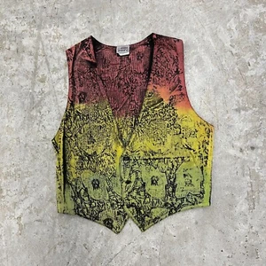 Vintage Jimmy'z Weste Herren klein USA gelb Knopf Allover Print verblasst Skater - Bild 1 von 11