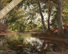 1800s Pond in a Forest Vintage Painting Giclee Print 8x10 on Fine Art Paper