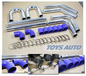 Rev9 Universal 32pc 2.5" 64mm Intercooler Pipe Piping Kit w/ Silicone Clamp Blue - Picture 1 of 1
