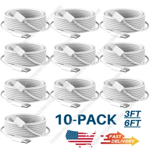 10X Lot 3/6FT Type USB-C to USB-C Cable 60W Fast Charging PD Cord Rapid Charger - Picture 1 of 13