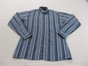 Sasson Shirt Mens Small 14.5 Blue Striped Button Up Long Sleeve Polyester Black - Picture 1 of 10