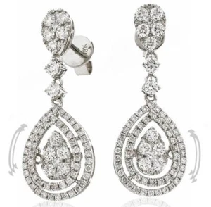 Pendientes de gota de diamantes móviles de corte brillante de 1,85 quilates F VS en oro blanco de 18 quilates - Imagen 1 de 1