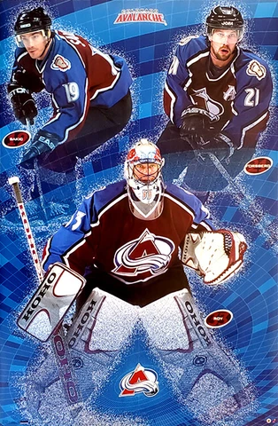 Colorado Avalanche 2002 HOF Trio JOE SAKIC, PATRICK ROY, FORSBERG 22x34 POSTER Cover