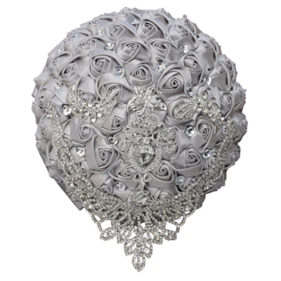 Buquê de noiva de casamento fita de strass rosa faça você mesmo buquê de simulação de casamento - Imagem 1 de 4