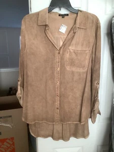 VELVET HEART Boyfriend Shirt XL Coffee Brown Rayon Long Sleeve - Picture 1 of 2