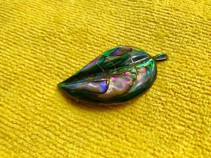 Broche Vintage Firmado Taxco Bell México Plata Esterlina Abulón Hoja - Imagen 1 de 7