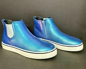 Lands' End US Youth Sz 5 Womens Sz 7 Iridescent Hi Top Sneakers Boots Side Zip - Picture 1 of 13