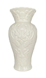 Vintage Lenox USA Ivory Gold Trim Raised Floral Fleur De Lis 7.25" Vase - Picture 1 of 11