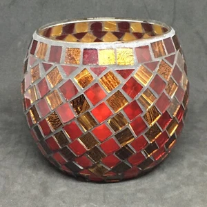 Mosaic Multi Color Stained Glass Votive Candle Holder 1 Pc w/ Round Candle - EUC - Picture 1 of 14