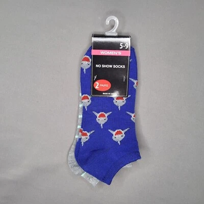 Great White Shark 袜子女式蓝色灰色水平条纹无展示两双全新带标签 — 第 1/4 张图片