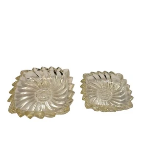 2 Vintage MCM Pressed Glass Clear Pinwheel Style Stackable Ashtrays - Picture 1 of 7