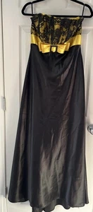 Jessica Mc Clintock For Gunne Sax Black yellow Long Dress Lace Size 11 USA Lined - Picture 1 of 20