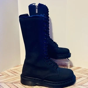 Dr Martens 1B99 FL Fur Lined Women 5 Black Nubuck Leather Zip Calf Length Boots - Picture 1 of 9