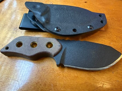 TOPS Lil Roughneck 2.75" 5160  Carbon Tan Micarta Fixed Knife - Image 1 of 4