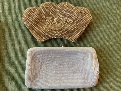 Lot Of 2 BEADED CLUTCH PURSE Cream Japan Vintage VTG - Image 1 of 4