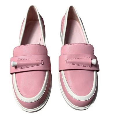 Tory Burch Preppy Pocket-Tee Golf Pink & White Loafers size 6M - Image 1 of 4