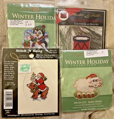 4 Winter Holiday Counted Cross Stitch Kits Christmas Ornaments Embellishments - Image 1 of 4