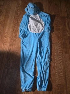 UNISEX ADULT LARGE SHARK COSTUME EASY ON ZIP SNAP BLUE LINED ELASTIC WRIST ANKLE - Picture 1 of 10