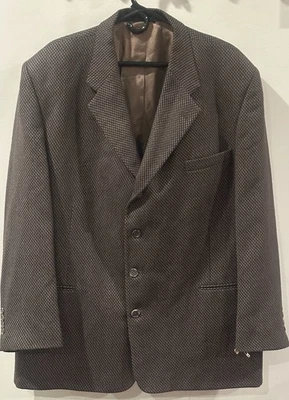 Fioravanti 软棕色黑色粗花呢男式运动外套西装外套 4-Button 美国制造 — 第 1/4 张图片