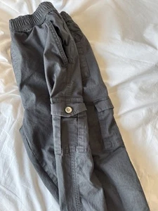 Boys PACT Drawstring Cargo Pants Gray 10/12 Pockets Neutral Organic Cotton HTF - Picture 1 of 7