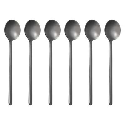 6pcs Stirring Spoons 5" 304 Stainless Steel Spoon with Long Handles, Black - Image 1 of 4