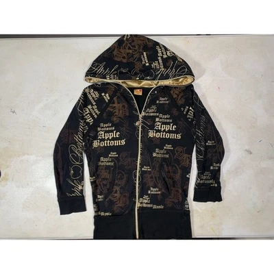 Baby Phat Apple Bottoms Negro Estampado Completo Cremallera Sudadera con Capucha Y2K Talla M Foto 1 de 4