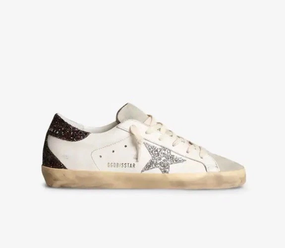 Scarpe Golden Goose Super-Star Donna stella argento tallone glitter - Immagine 1 di 4