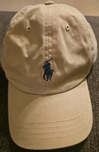 Vintage 90s POLO RALPH LAUREN STRAPBACK KHAKI HAT 1990s Blue Pony Logo - Bild 1 von 7