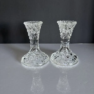 Vintage Glass Bubble Pattern Clear Candle Stick Holders Set of 2 - Picture 1 of 7