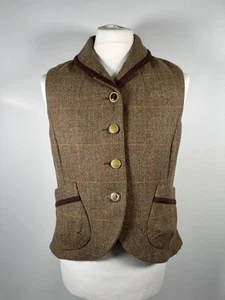 Joules Beveryley Tweed Vest Womens 14 16 Green Wool Country Waistcoat Gilet - Picture 1 of 17