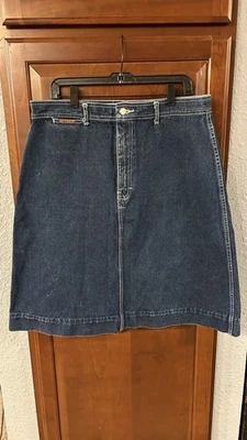 Vtg Gitano Women Denim A Line Knee Length Dark Blue Indigo Jean Skirt sz 36 - Image 1 of 4