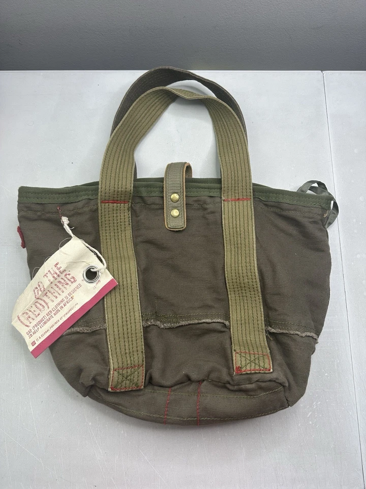 Gap Canvas Tote Shoulder Bag Travel Casual Army Green w/Red Stitching - Image 1 of 4