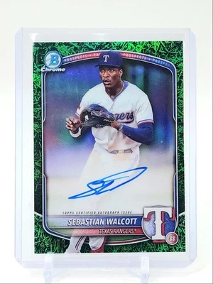SEBASTIAN WALCOTT 2025 BOWMAN CHROME GREEN GRASS RANGERS AUTO /99 Q2596 - Image 1 of 2