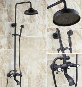 Black oil Antique Brass Bathroom Rainfall Shower Faucet Set Tub Mixer Tap Dhg101 - Picture 1 of 7