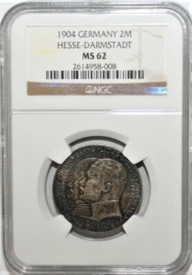 Germany-Hesse-Darmstadt 2 Mark 1904 NGC MS-62 Brilliant Uncirculated Silver Coin - Image 1 of 4