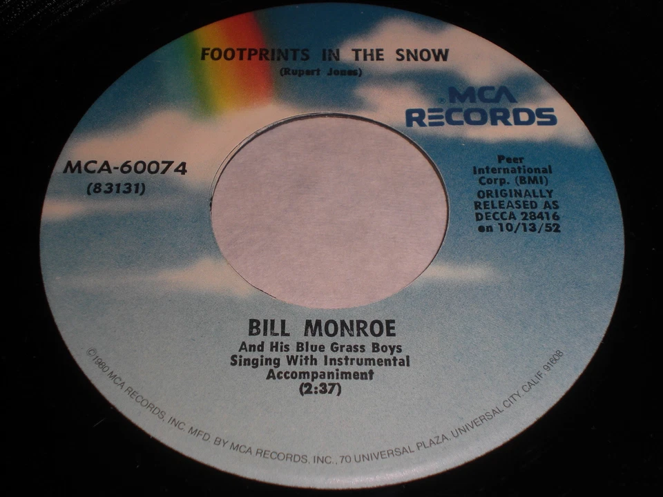 Bill Monroe - Footprints In The Snow / In The Pines 45 - Bluegrass - Image 1 of 1
