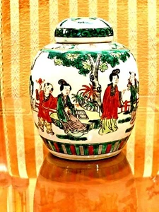 SCHÖNE ANTIKE ASIATISCHE CHINESISCHE HANDBEMALTE EMAILLE AUF PORZELLANDOSE ARN - Bild 1 von 6