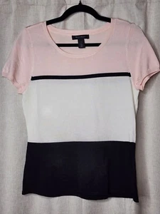 WHITE HOUSE BLACK MARKET Pink/Black/White Colorblock Short Sleeve Sweater Medium - Picture 1 of 4