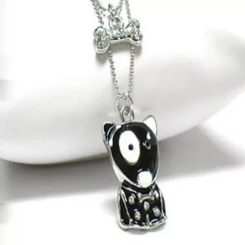 NEW CRYSTAL BULL TERRIER PUPPY DOG BONE PENDANT NECKLACE WHITE GOLD Foto 1 de 1