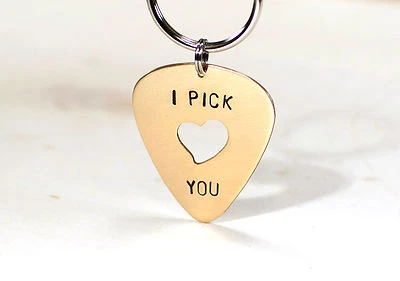 bronze guitar pick keyring - playable bronze guitar pick - i pick you - Image 1 of 3