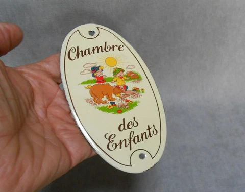 French Vintage enamelware Plaque Sign  BEDROOM Cover