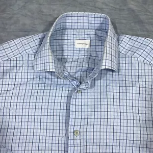 Camisa de vestir Ermenegildo ZEGNA AUTÉNTICA CON BOTONES PARA HOMBRE GRANDE L 41/18 a rayas azules - Imagen 1 de 7