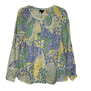 Talbots Women's Floral Paisley Colorful Long Sleeve Top Button Front Size M