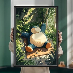Snorlax Pokémon Poster, Anime Art Style, Adorable Pokémon Art - Bild 1 von 8
