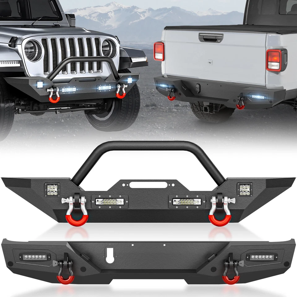 For 2020-2025 Jeep Gladiator JT Front / Rear Bumper With LED Lights & D-rings Foto 1 de 4