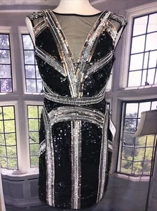 Aidan Mattox 0 NWT Beaded Cap Sleeve Cocktail Dress BLACK Knee Length MSRP$395 - Picture 1 of 11